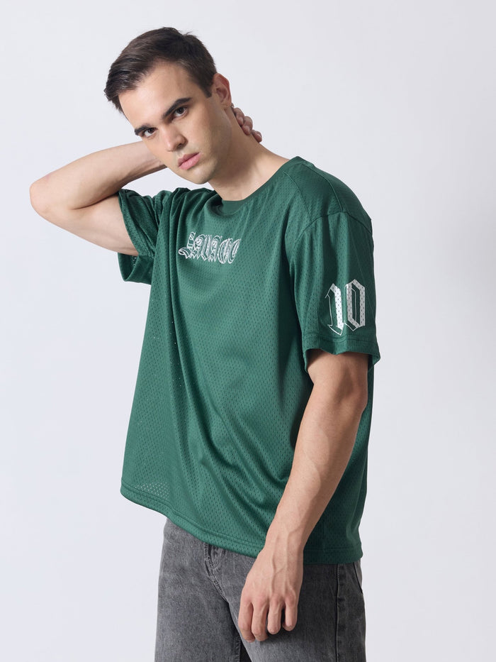 Lower Moon - Savage Printed Mesh Jersey T-Shirt - Green