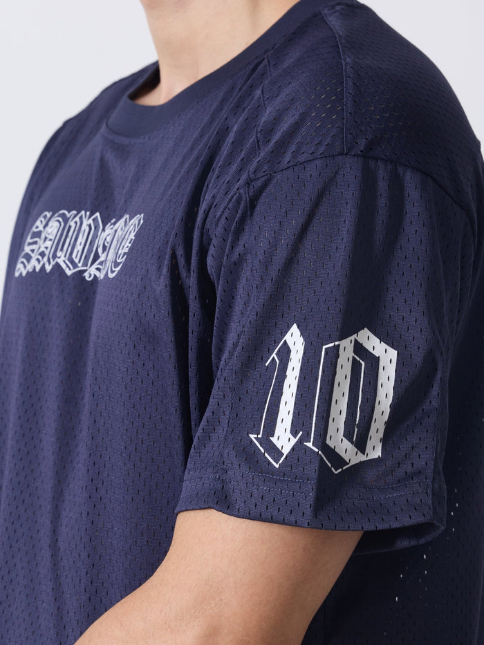 Lower Moon - Savage Printed Mesh Jersey T-Shirt - Navy Blue