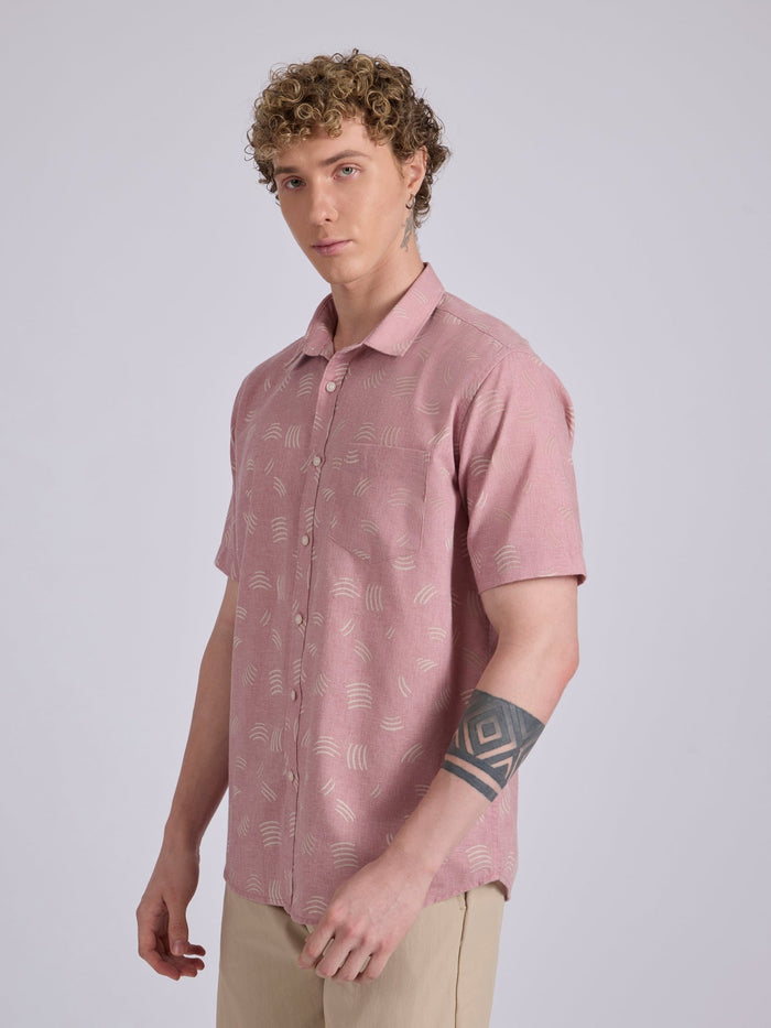 Men's Printed Half Sleeve Shirt  in dusty pink