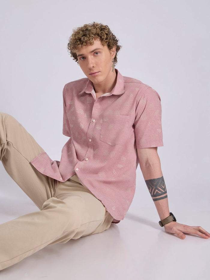 Men's Printed Half Sleeve Shirt  in Light Teal Green