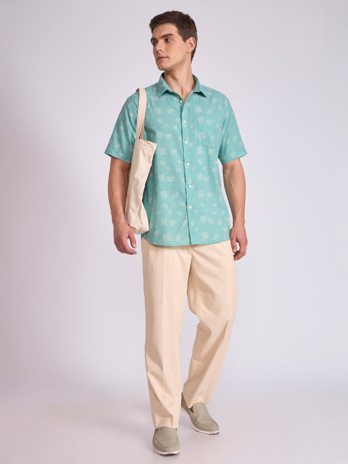 Men's Printed Half Sleeve Shirt  in Light Teal Green