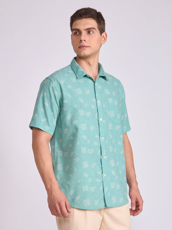 Men's Printed Half Sleeve Shirt  in Light Teal Green