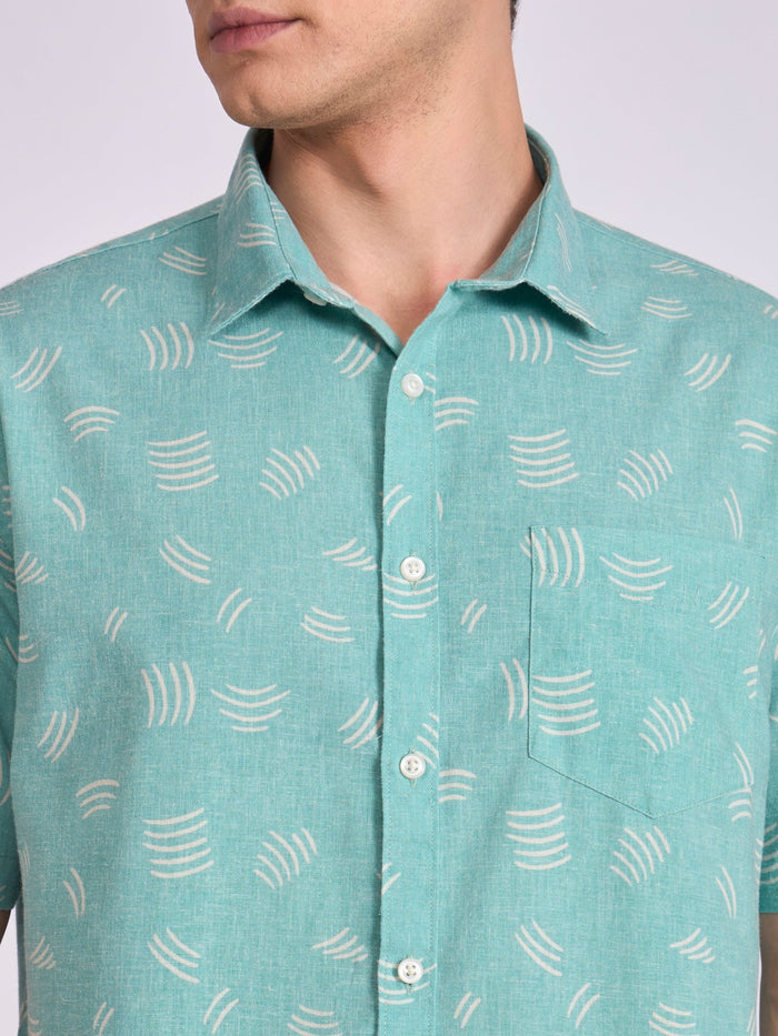 Men's Printed Half Sleeve Shirt  in Light Teal Green
