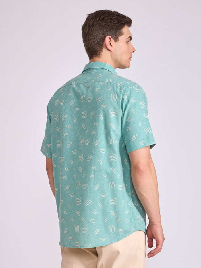Men's Printed Half Sleeve Shirt  in Light Teal Green