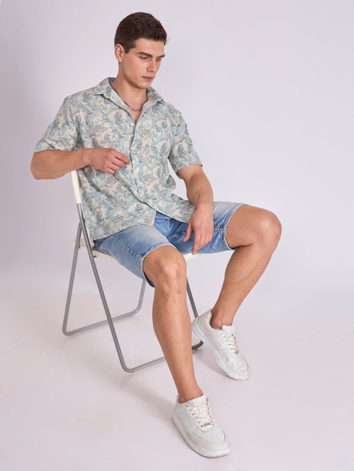 Men's Printed Half Sleeve Shirt  in light teal
