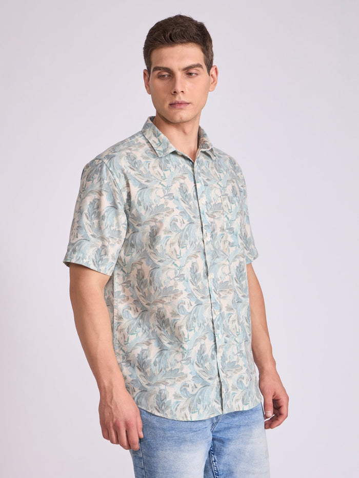 Men's Printed Half Sleeve Shirt  in light teal