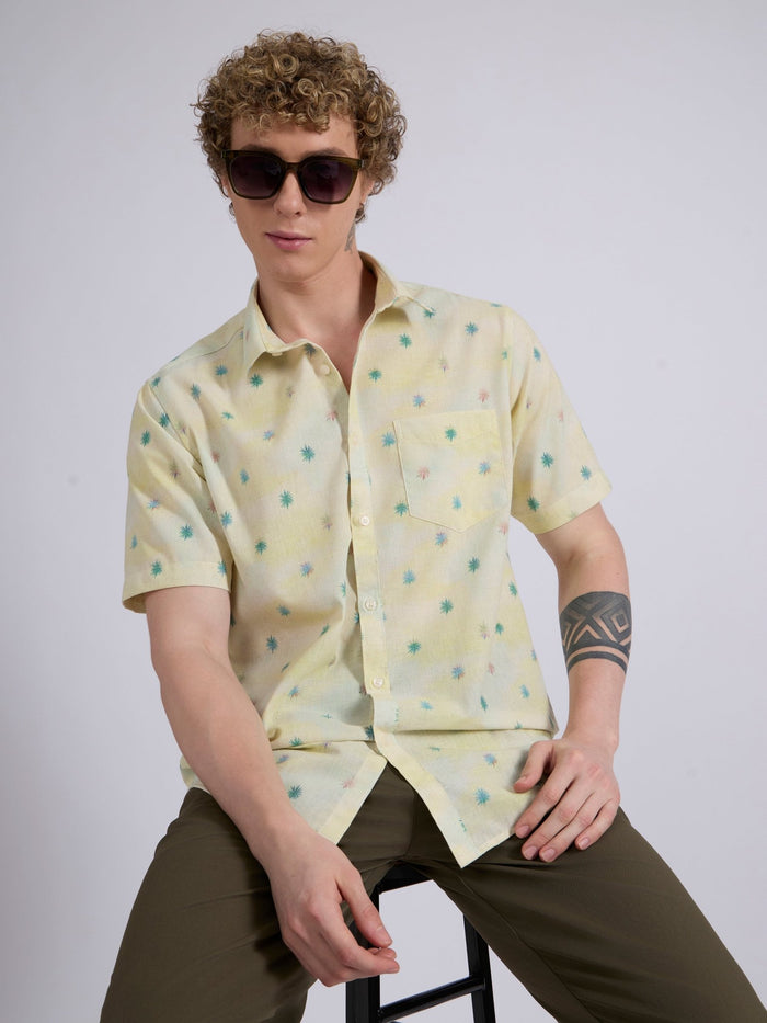 Men's Printed Half Sleeve Shirt  in pale yellow