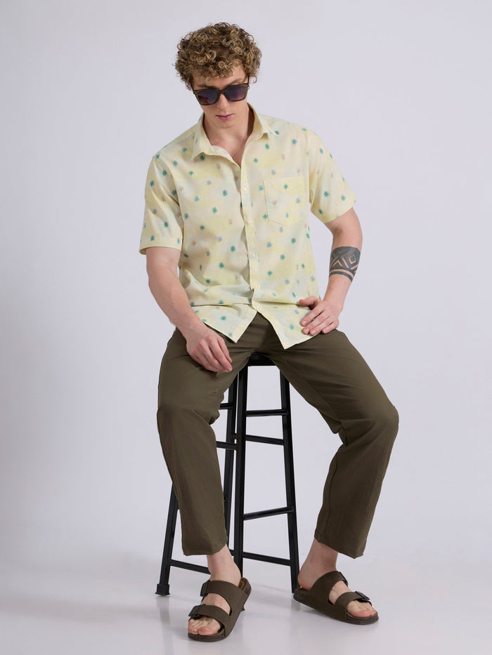 Men's Printed Half Sleeve Shirt  in pale yellow