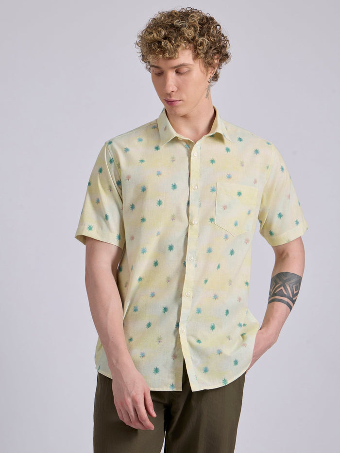 Men's Printed Half Sleeve Shirt  in pale yellow