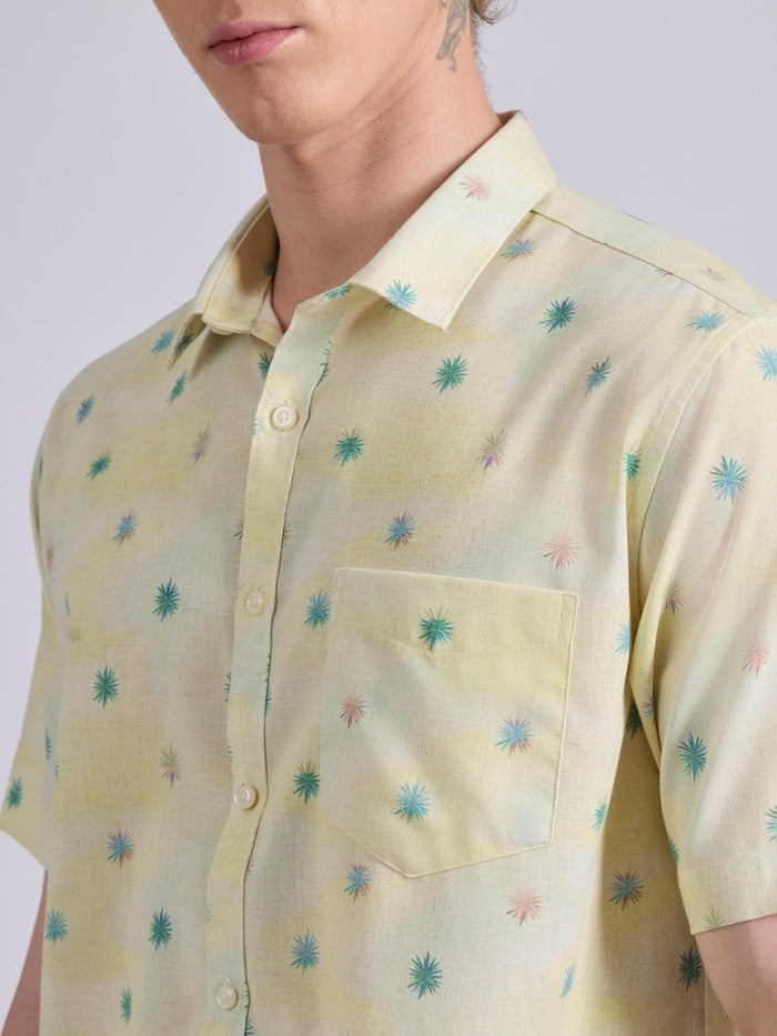 Men's Printed Half Sleeve Shirt  in pale yellow