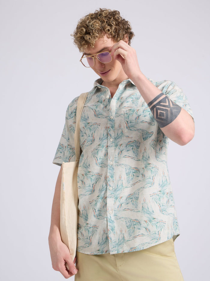 Men's Printed Half Sleeve Shirt  in soft blue