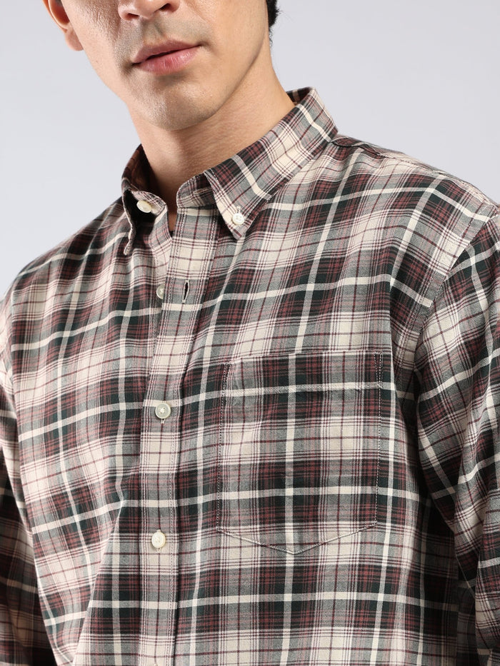 Lutana - Oxford Checks Shirt - Burgundy Red