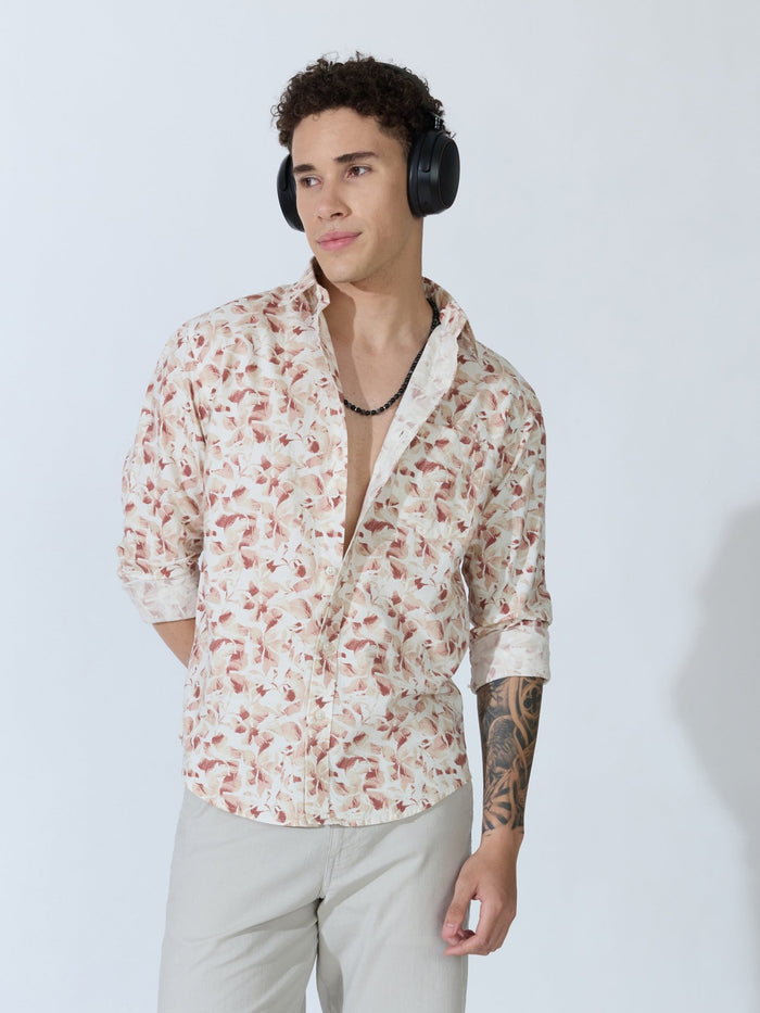 Lutata - Oxford Printed Shirt - Brown