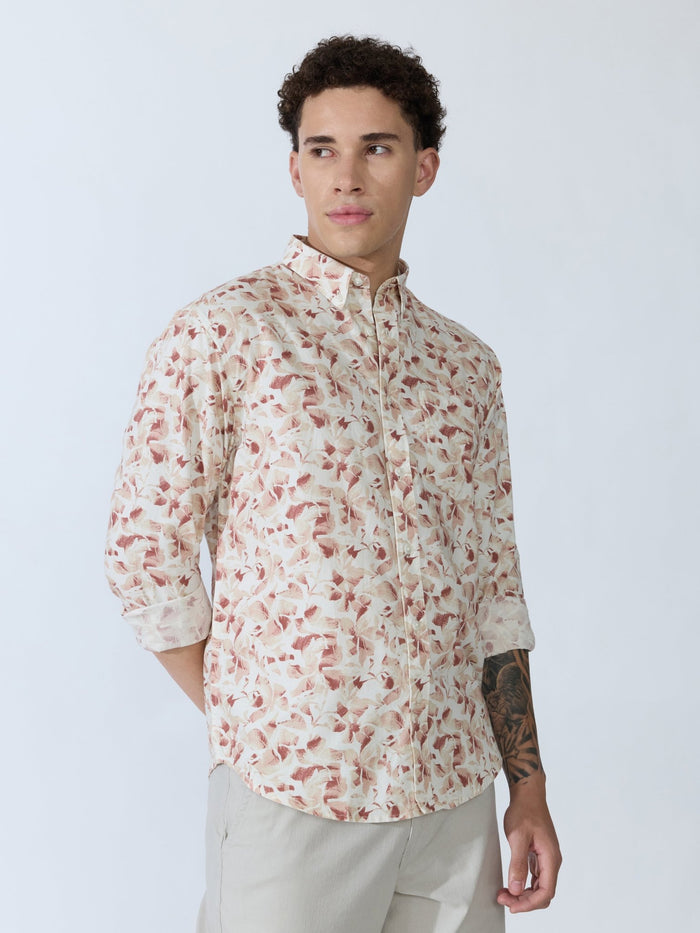 Lutata - Oxford Printed Shirt - Brown