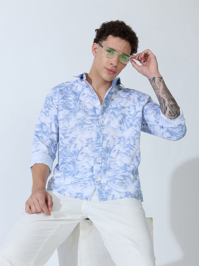 Lutata - Oxford Printed Shirt - Ice Blue