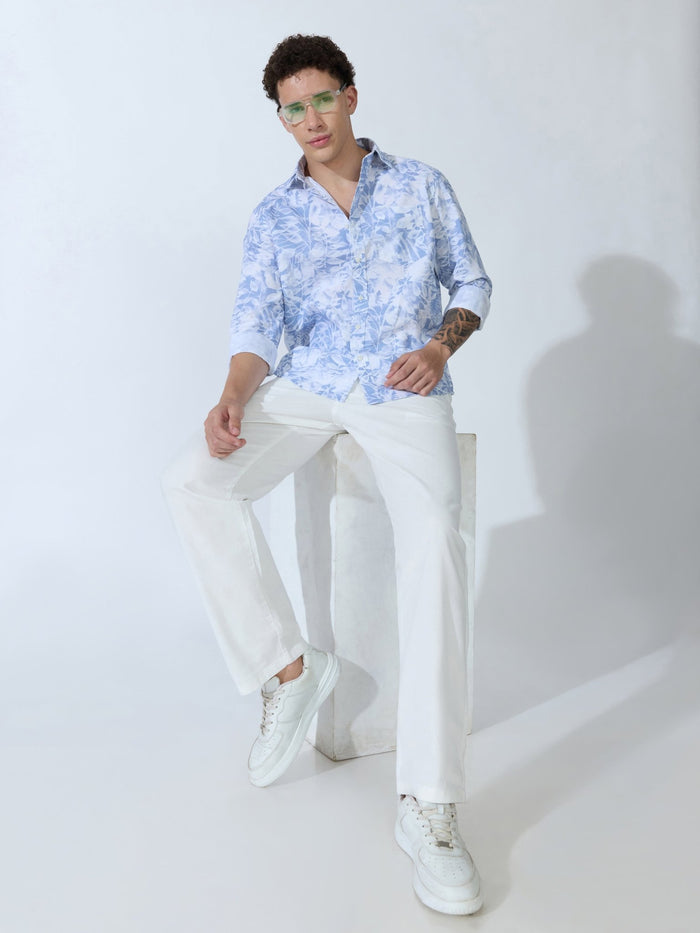 Lutata - Oxford Printed Shirt - Ice Blue
