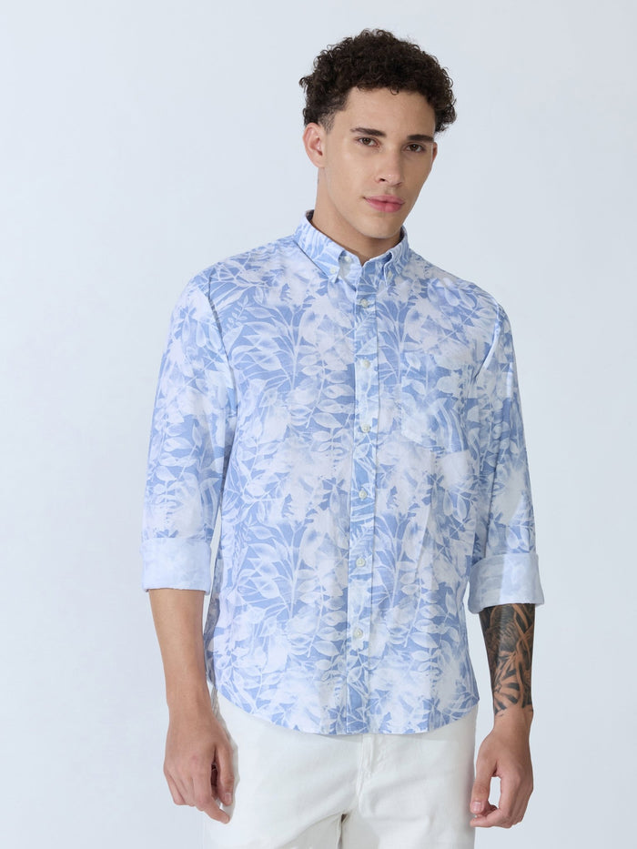 Lutata - Oxford Printed Shirt - Ice Blue