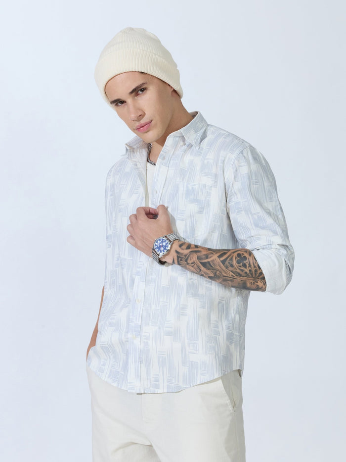 Lutata - Oxford Printed Shirt - Light Grey