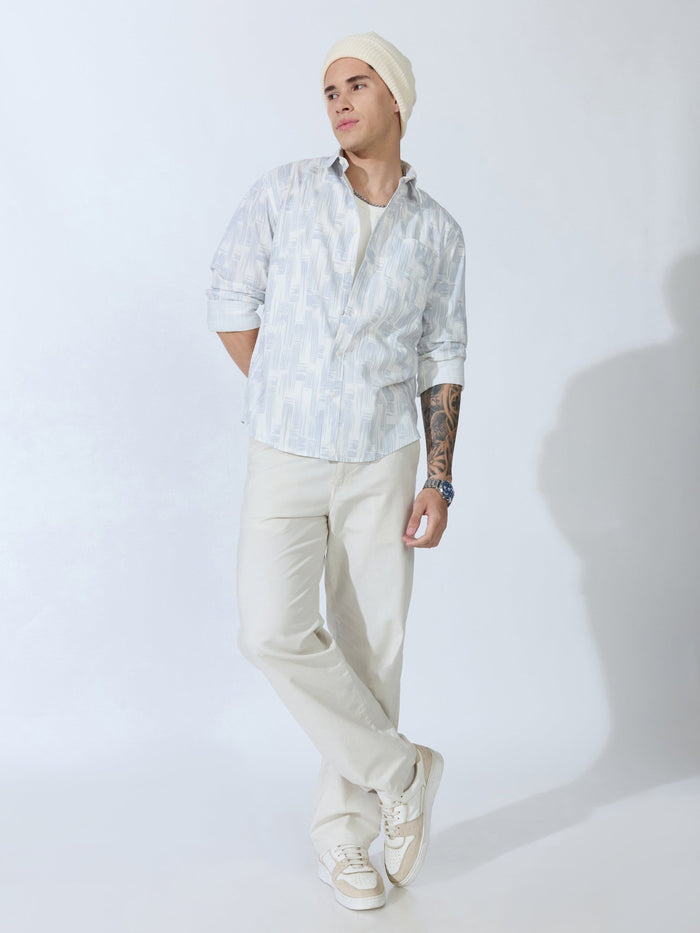 Lutata - Oxford Printed Shirt - Light Grey