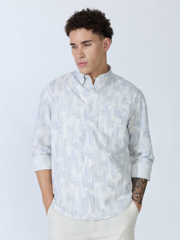 Lutata - Oxford Printed Shirt - Light Grey