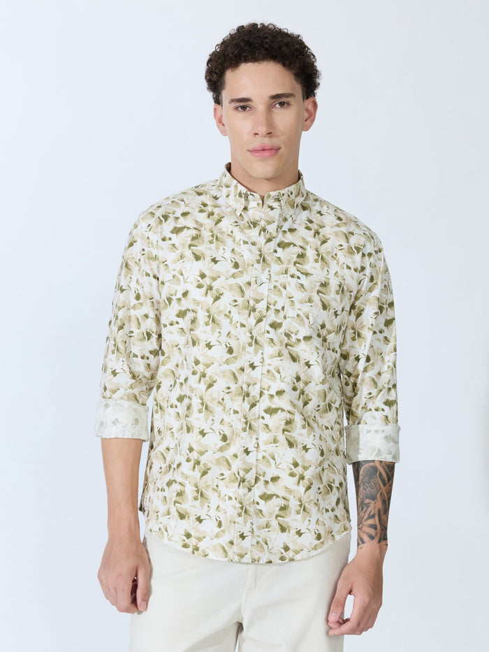 Lutata - Oxford Printed Shirt - Olive