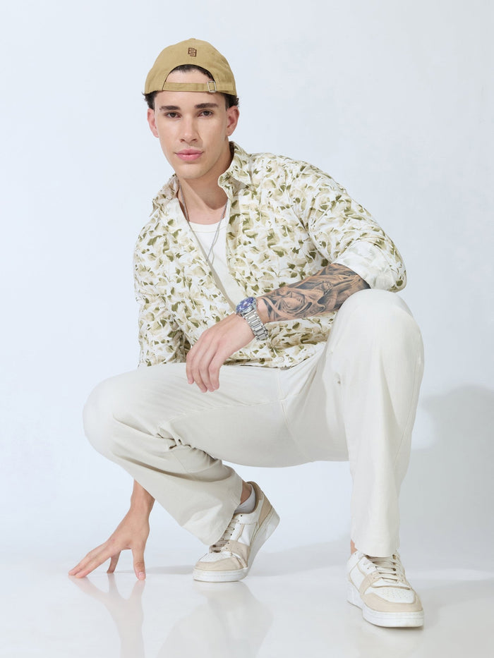 Lutata - Oxford Printed Shirt - Olive
