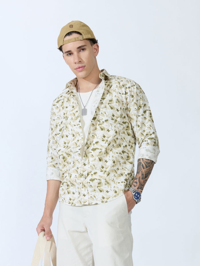 Lutata - Oxford Printed Shirt - Olive