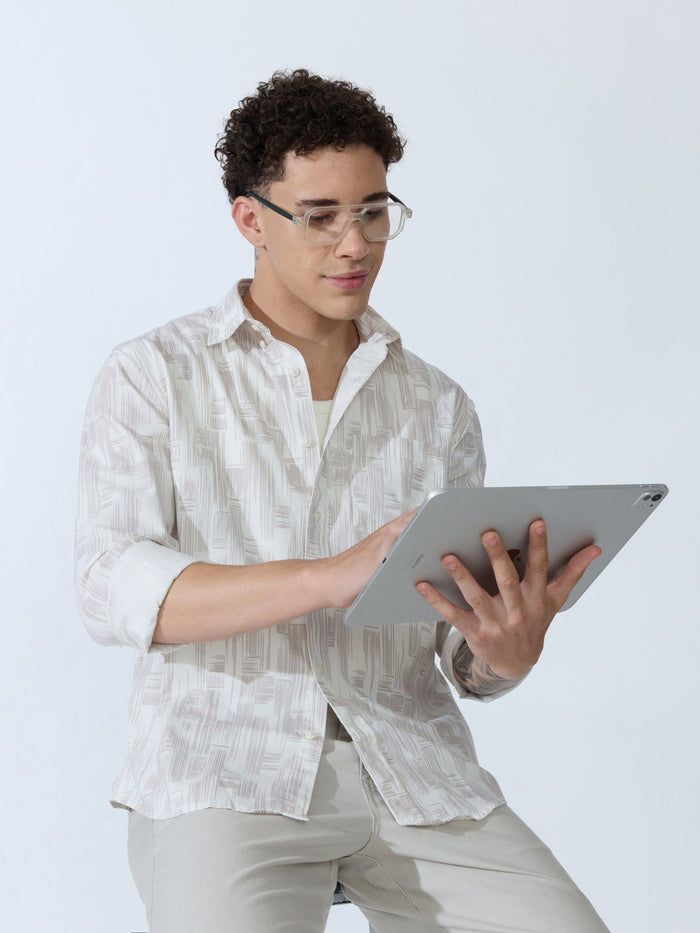 Lutata - Oxford Printed Shirt - Pale Mauve