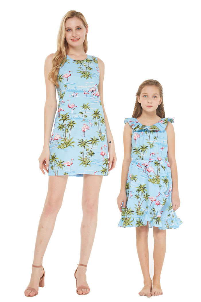 Made in Hawaii Mother Daughter Kolohe Set in Flamingo All Over Blue