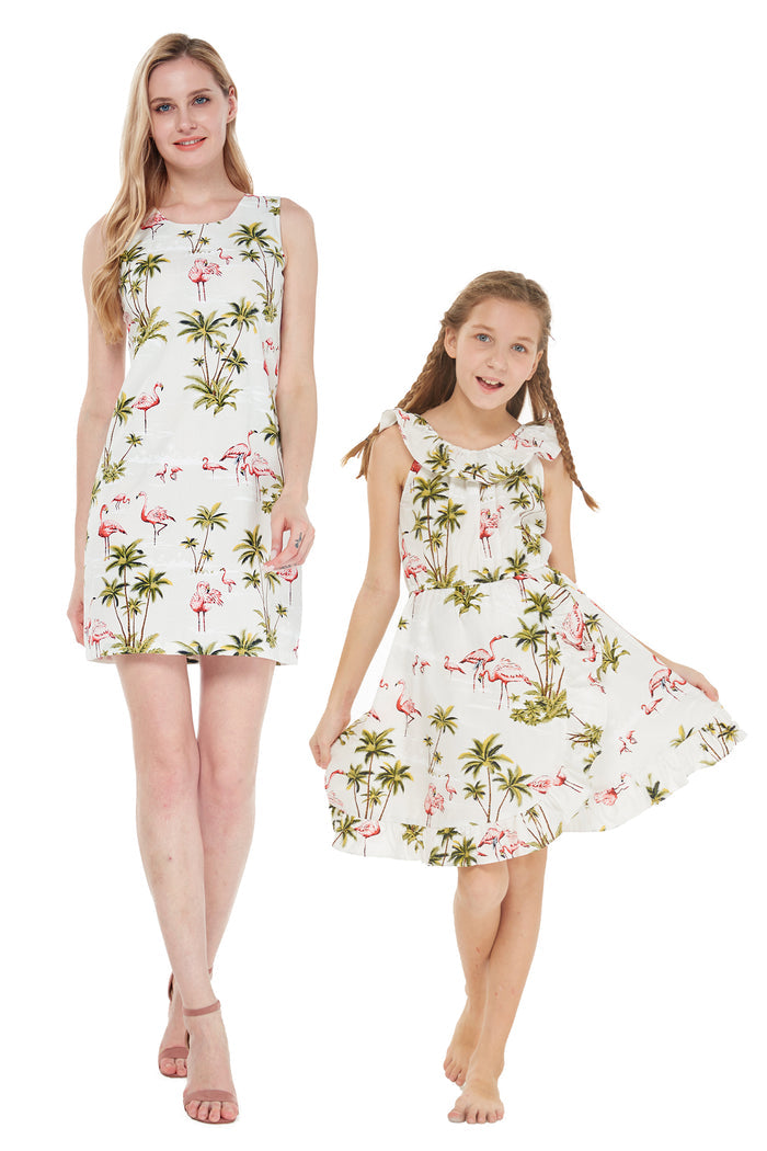 Made in Hawaii Mother Daughter Kolohe Set in Flamingo All Over White