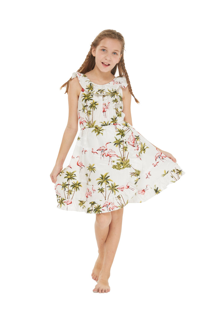 Made in Hawaii Mother Daughter Kolohe Set in Flamingo All Over White