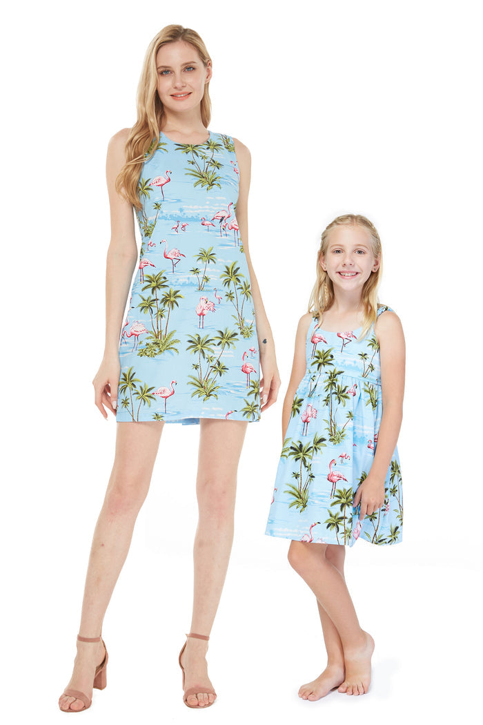 Made in Hawaii Mother Daughter Nui Set in Flamingo All Over Blue