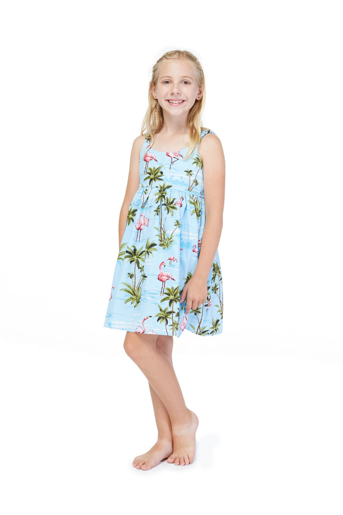 Made in Hawaii Mother Daughter Nui Set in Flamingo All Over Blue
