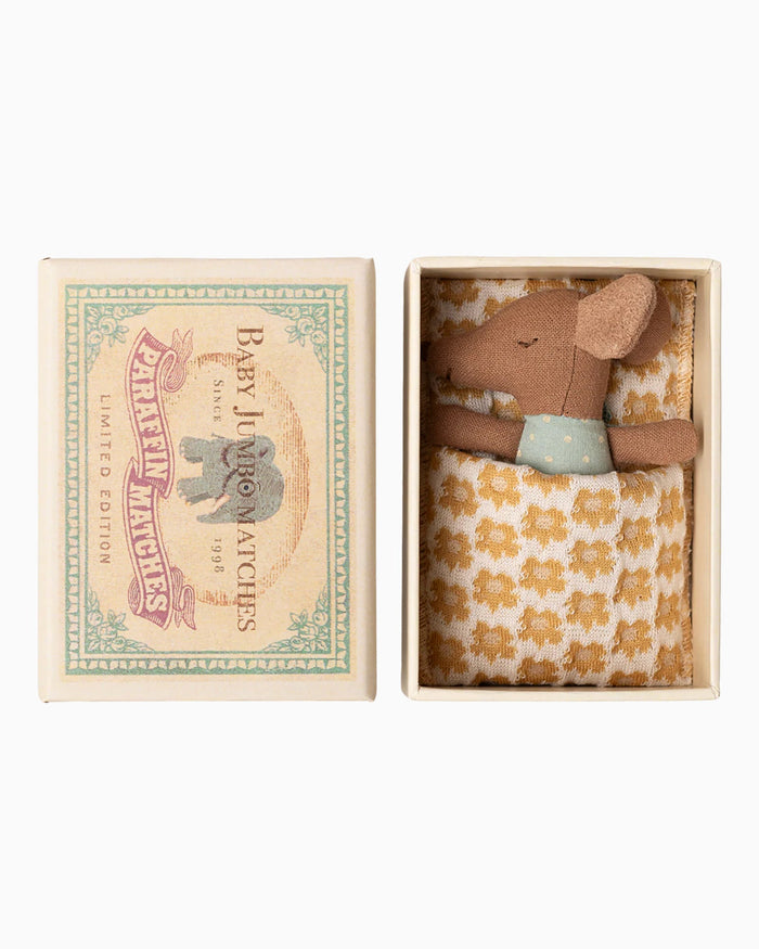 Maileg Toy Maileg Sleepy Baby Mouse Matchbox: Blue