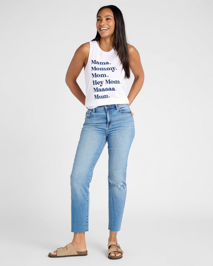 White $|& SEAS Mama Mommy Graphic Tank - SOF Full Front