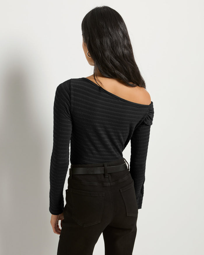 Black $|& SEAS Marigold One Shoulder Top - SOF Side