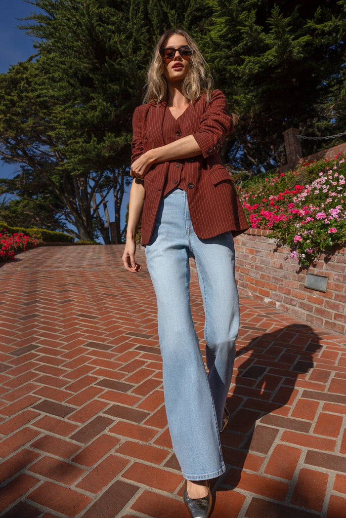 Cinnamon Stripe $|& SEAS Marina Linen Blend Blazer - SOF Side