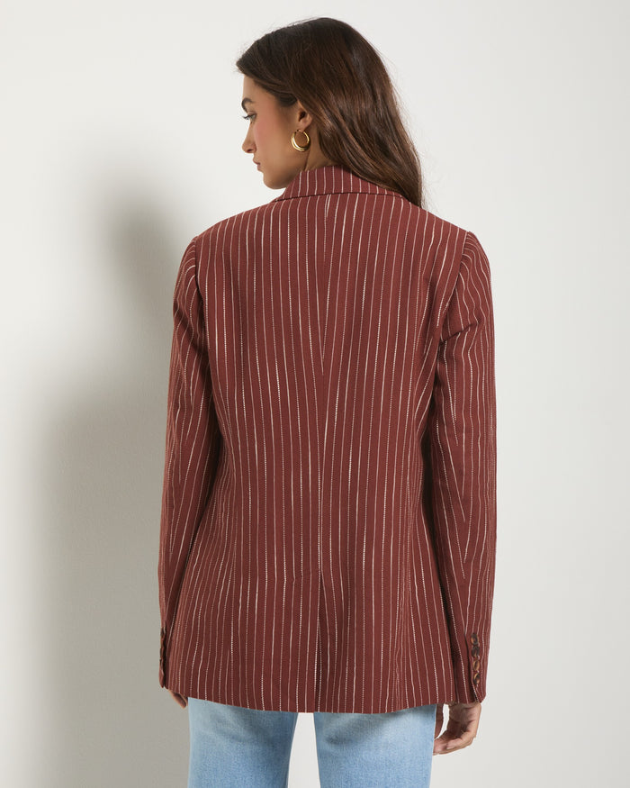 Cinnamon Stripe $|& SEAS Marina Linen Blend Blazer - SOF Back