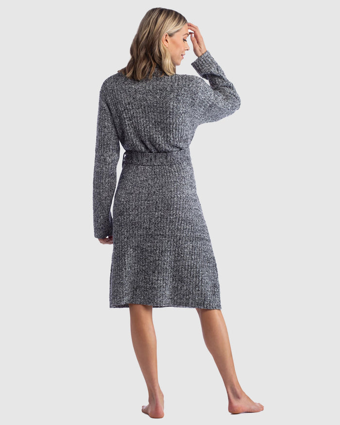 Heather Black $|& Softies Marshmallow Ribbed Robe - SOF Front