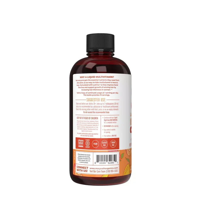 MaryRuth's Liquid Morning Vegan Multivitamin + Crecimiento del Cabello - Peach Mango
