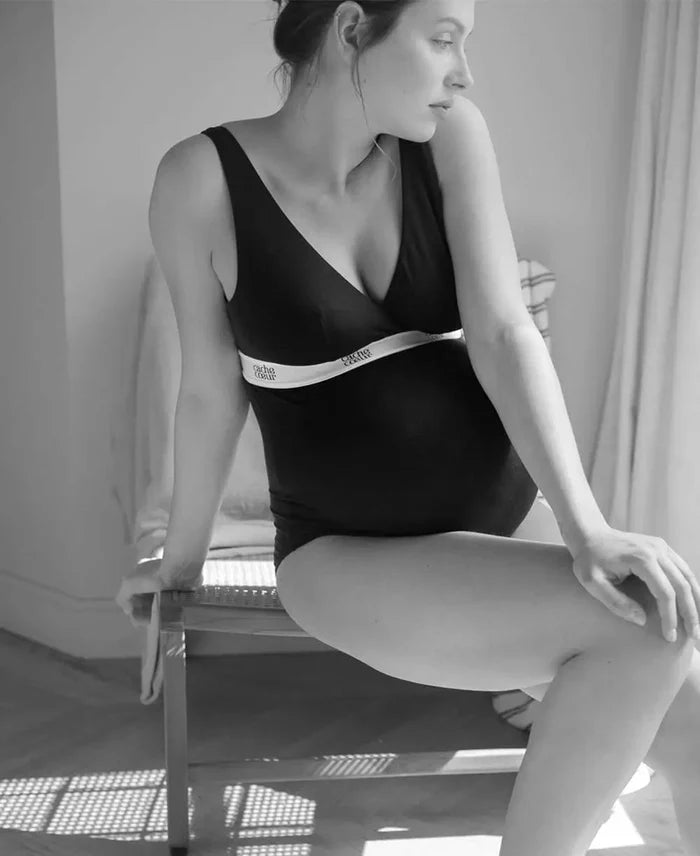 Maternity and nursing bodysuit Life black - tops