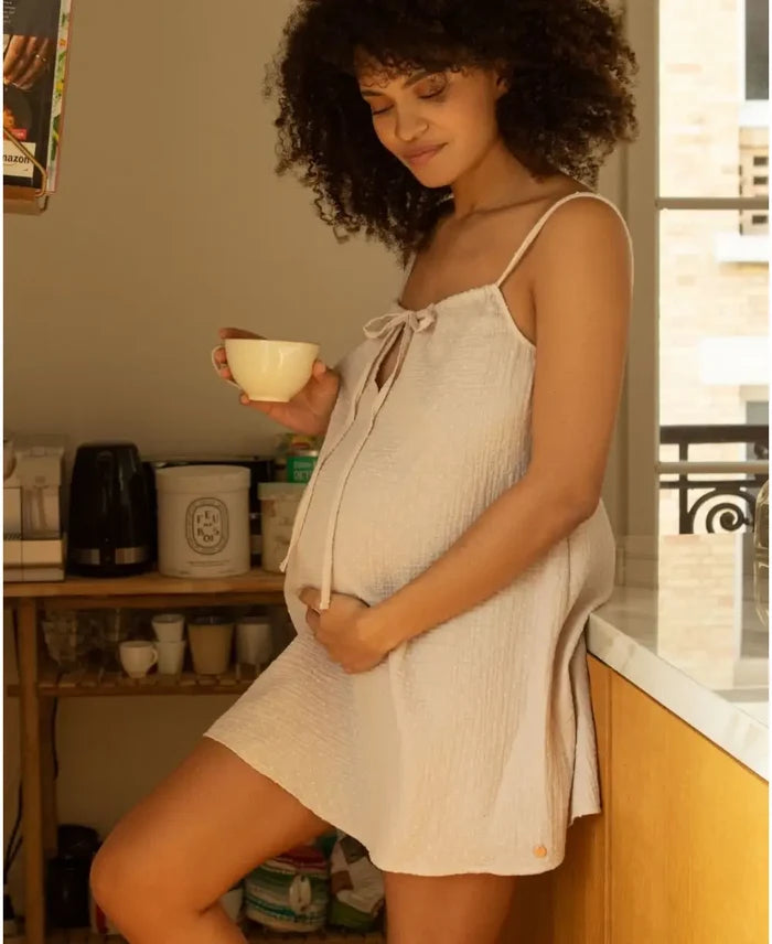 Maternity and nursing nightdress Trousseau beige
