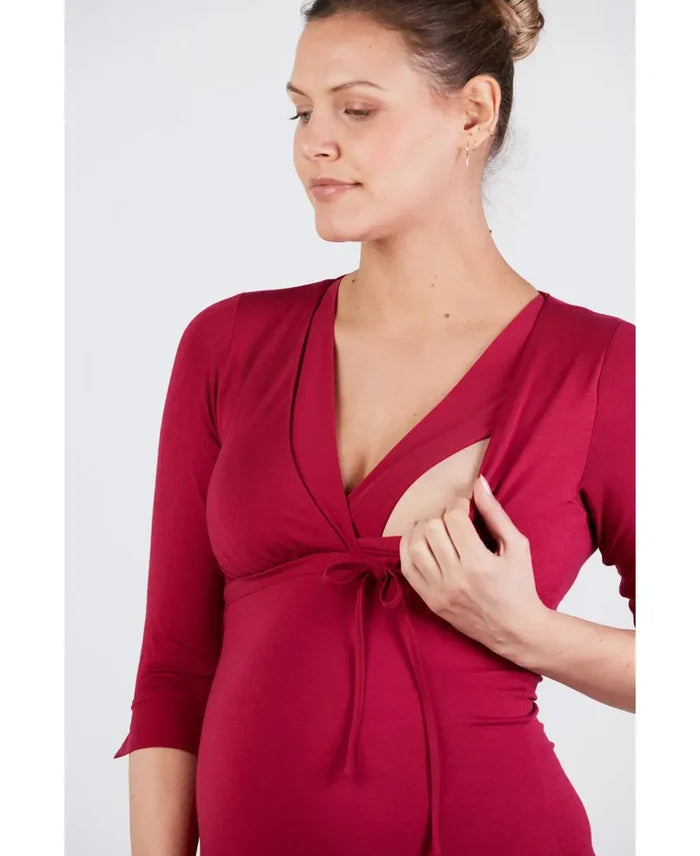 Maternity and nursing nightgown Milk burgundy - Nightdress