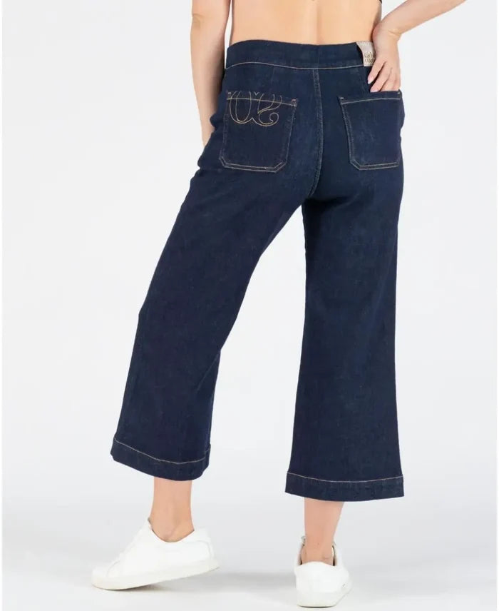 Maternity and post partum cropped wide leg dark blue Jill