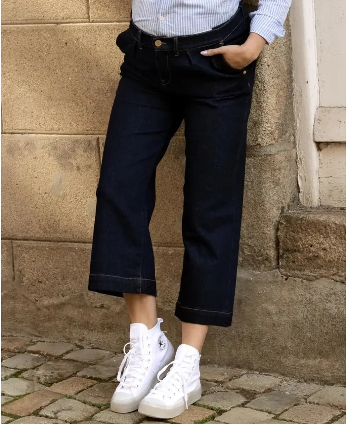 Maternity and post partum cropped wide leg dark blue Jill