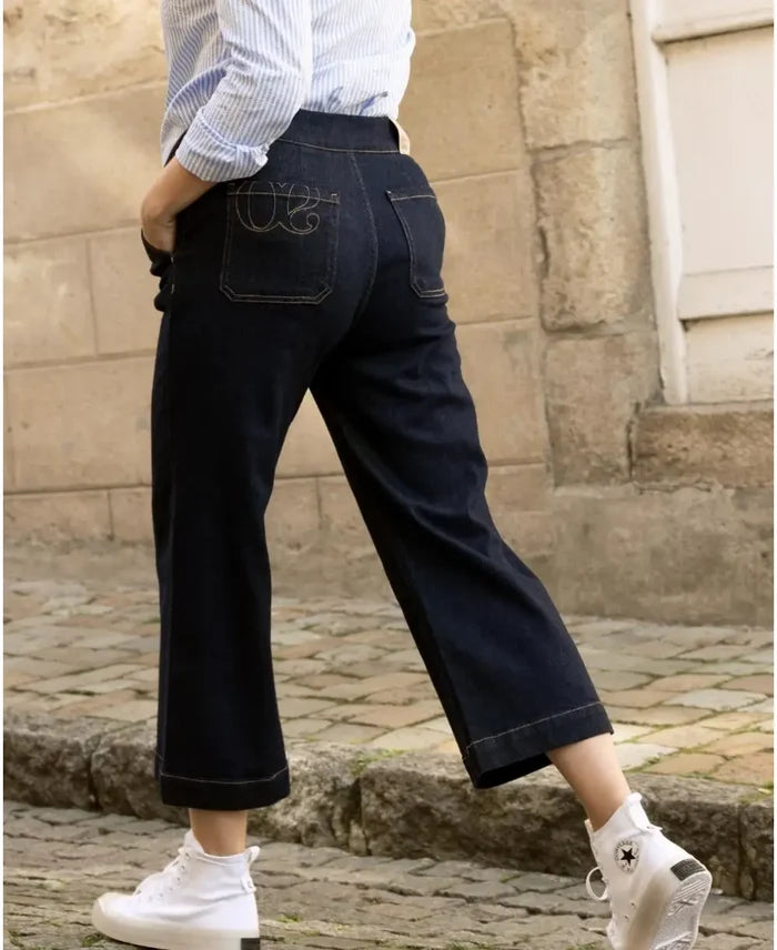 Maternity and post partum cropped wide leg dark blue Jill