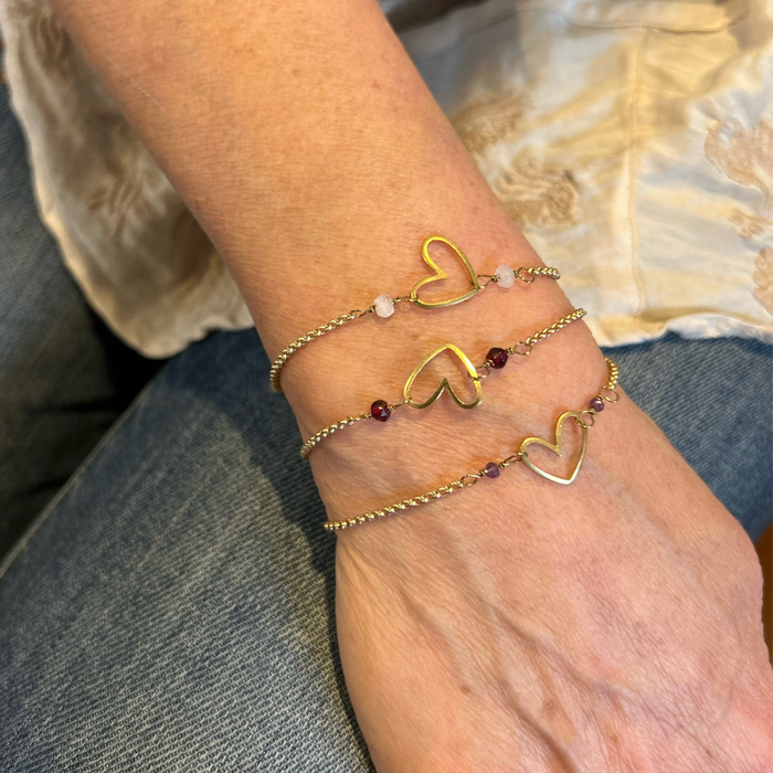 Matte Gold Heart Bracelet with Semi-Precious Stones
