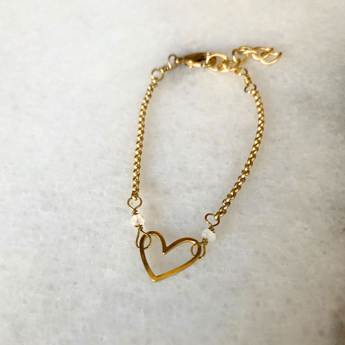 Matte Gold Heart Bracelet with Semi-Precious Stones