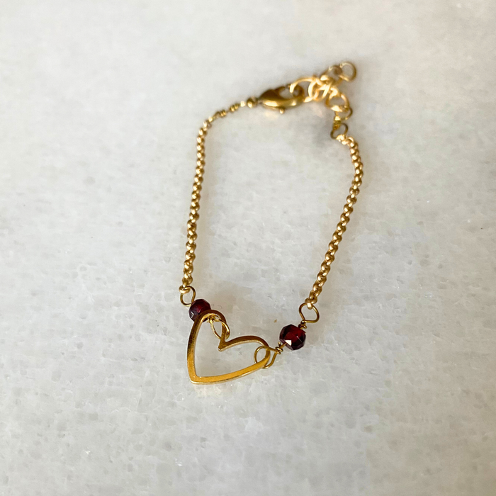 Matte Gold Heart Bracelet with Semi-Precious Stones