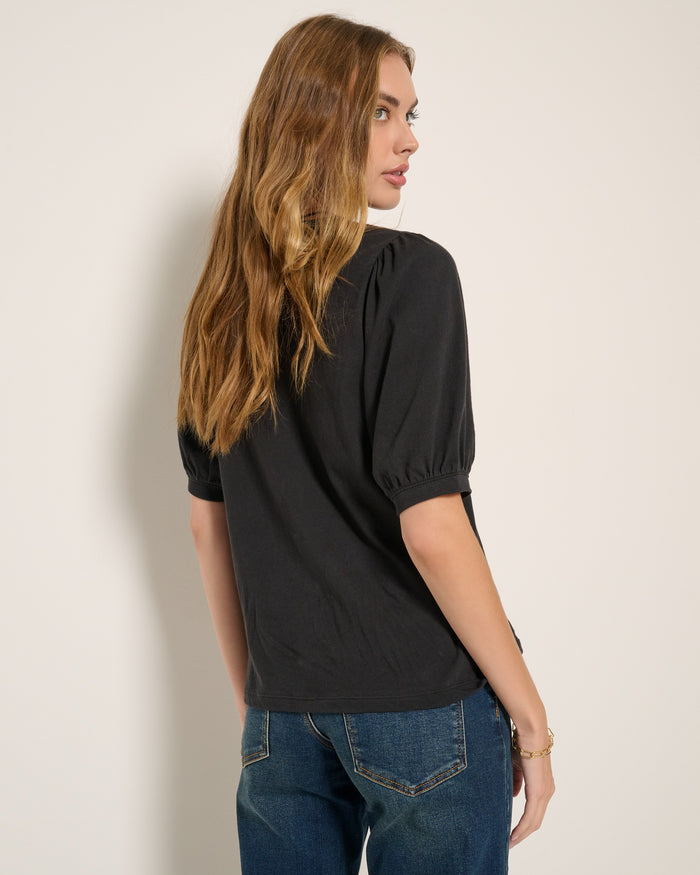 Faded Black $|& SEAS Meadow Shirred Sleeve Tee - SOF Back